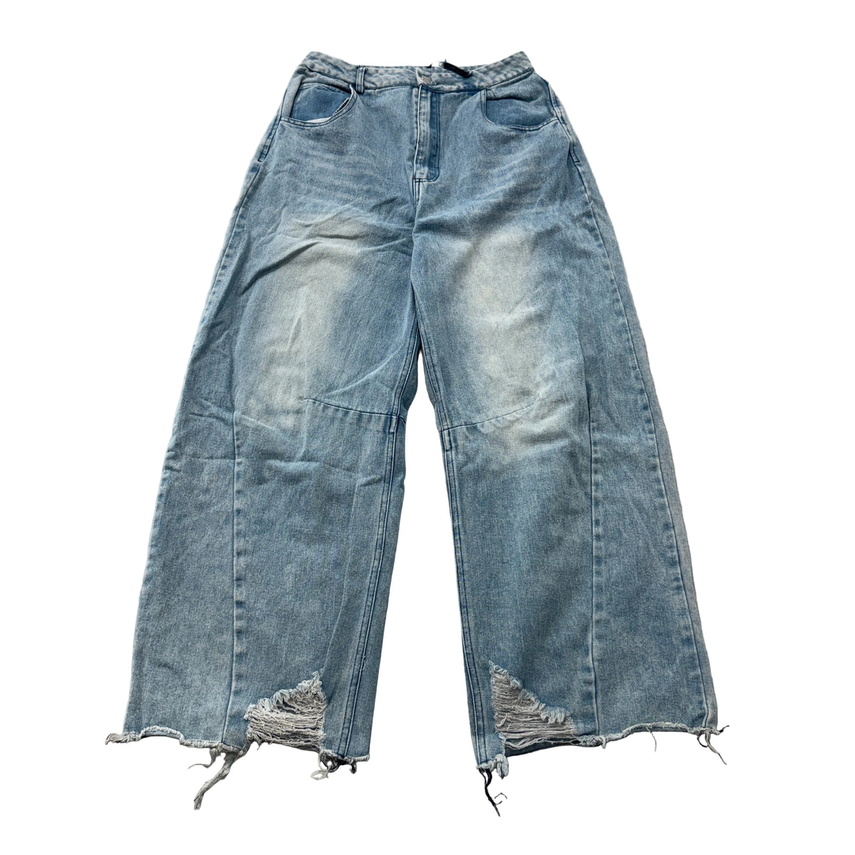 Unbranded Womens Light Wash Wide Leg Distressed Jeans Size 6 photo 1