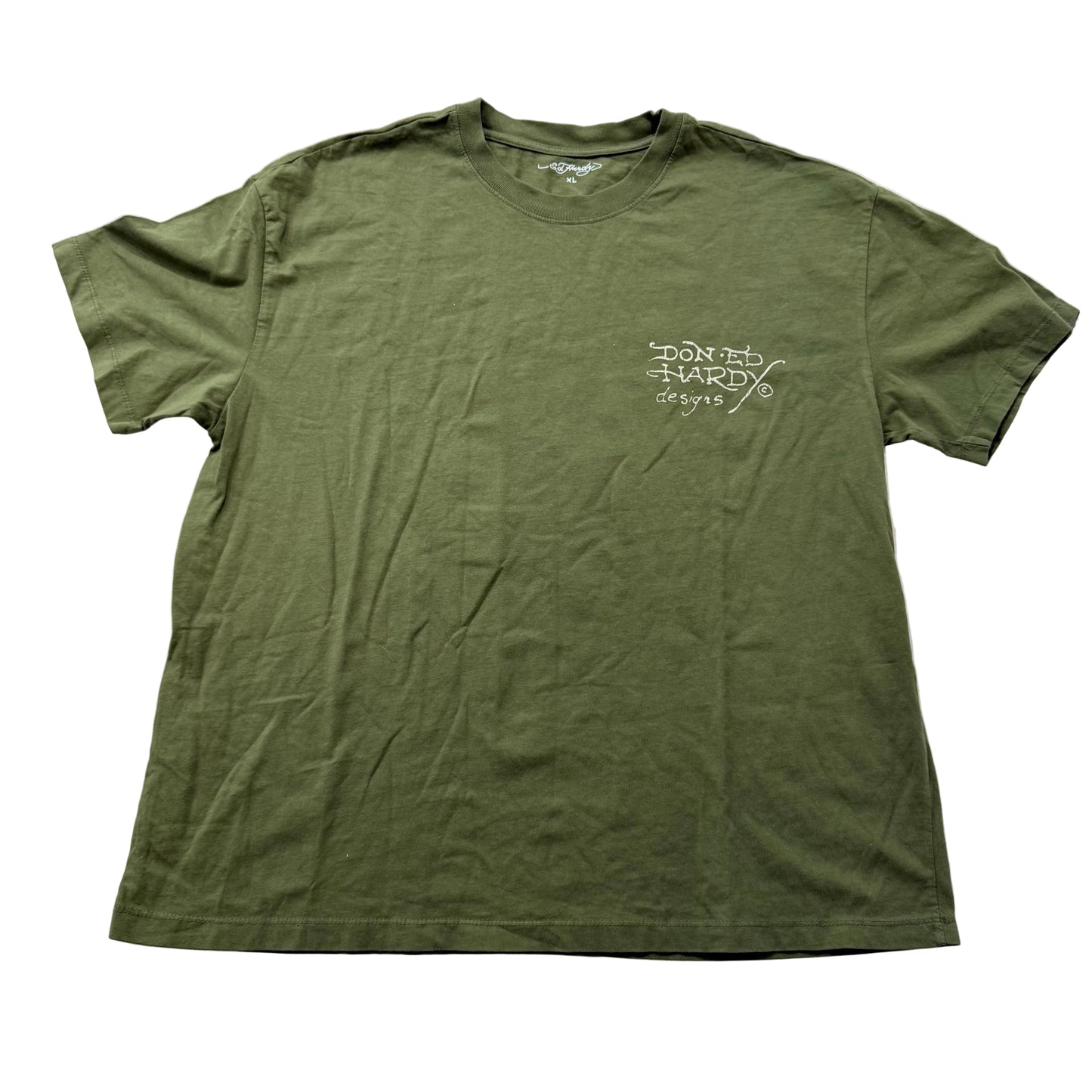 ED HARDY Men's Olive Green Cotton T-Shirt Black Panther & Snake Graphic Size XL