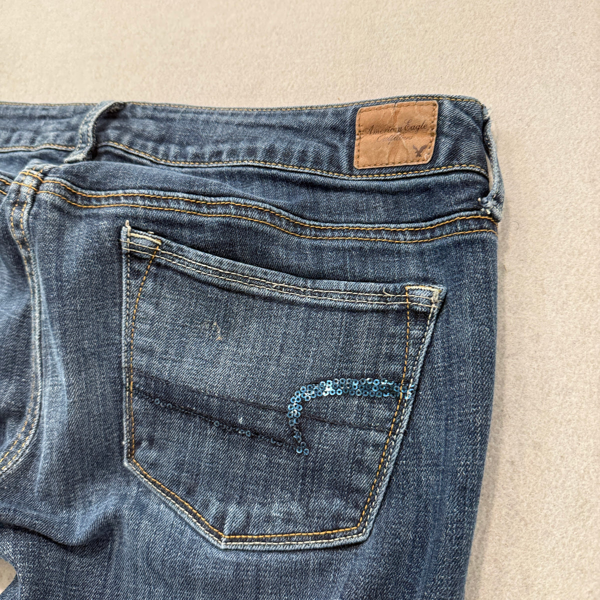 American Eagle Skinny Kick Womne's Blue Denim Jeans Stretch Y2K Size 14 X-Long