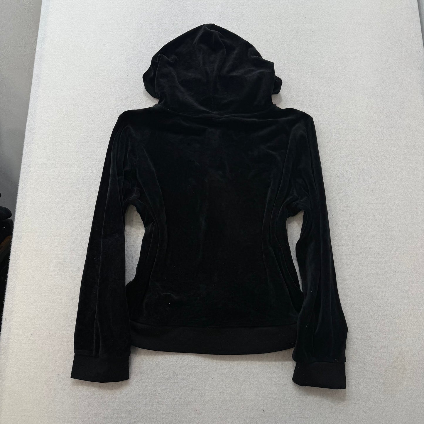 Juicy Couture Jet Black Velour Tracksuit Set Zip Up Hoodie & Flared Pant Size XL