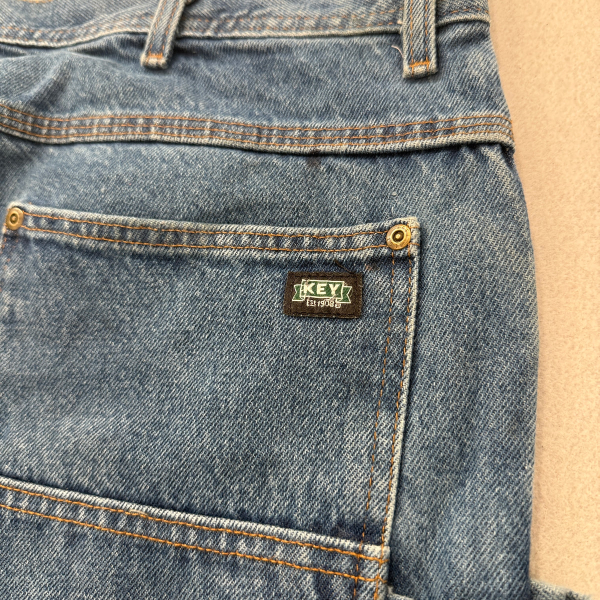 Key Double Knee Carpenter Jeans Medium Wash Size 38x32 photo 7