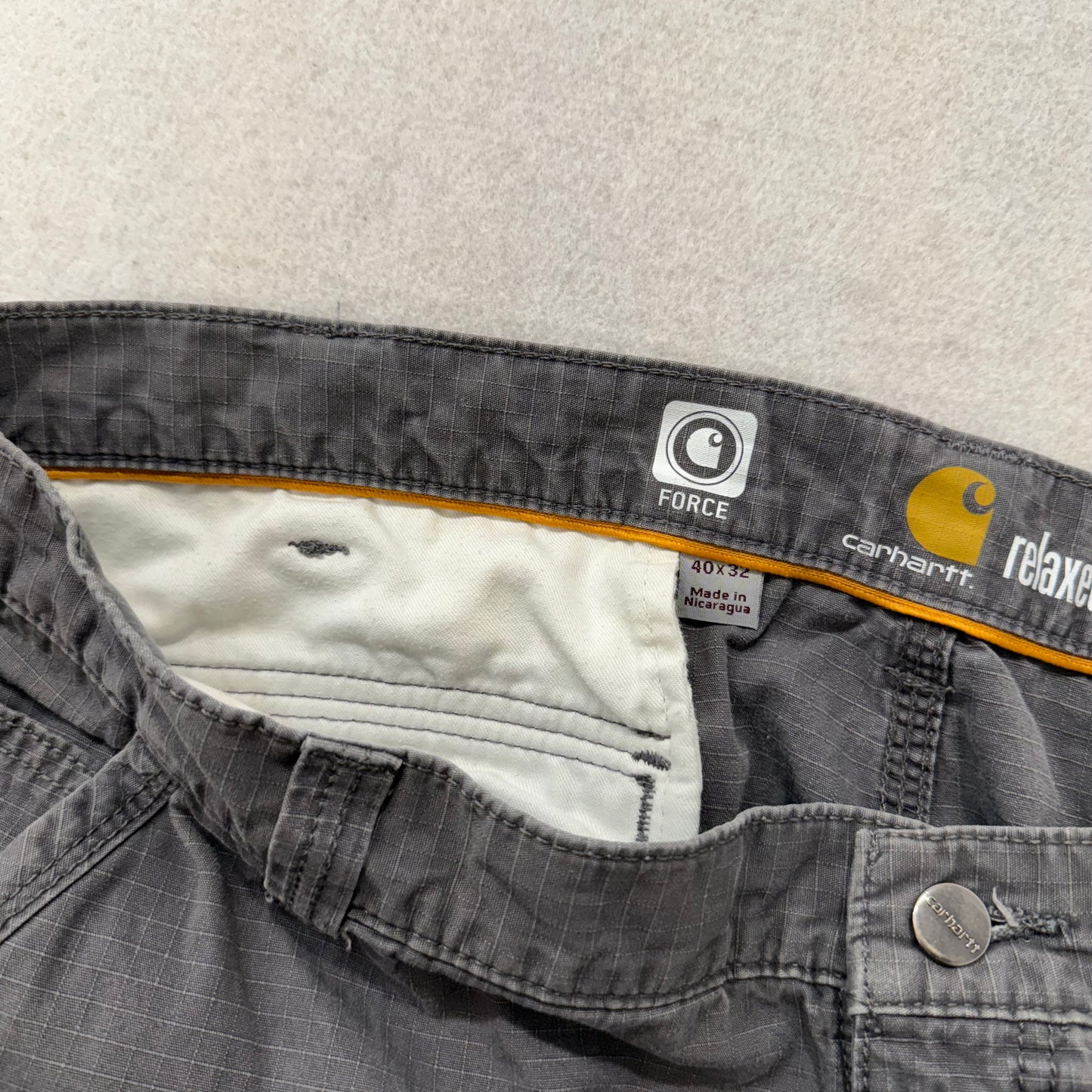 Carhartt Force Mens Grey Ripstop Cargo Work Pants Pockets Relaxed Fit Size 40x32