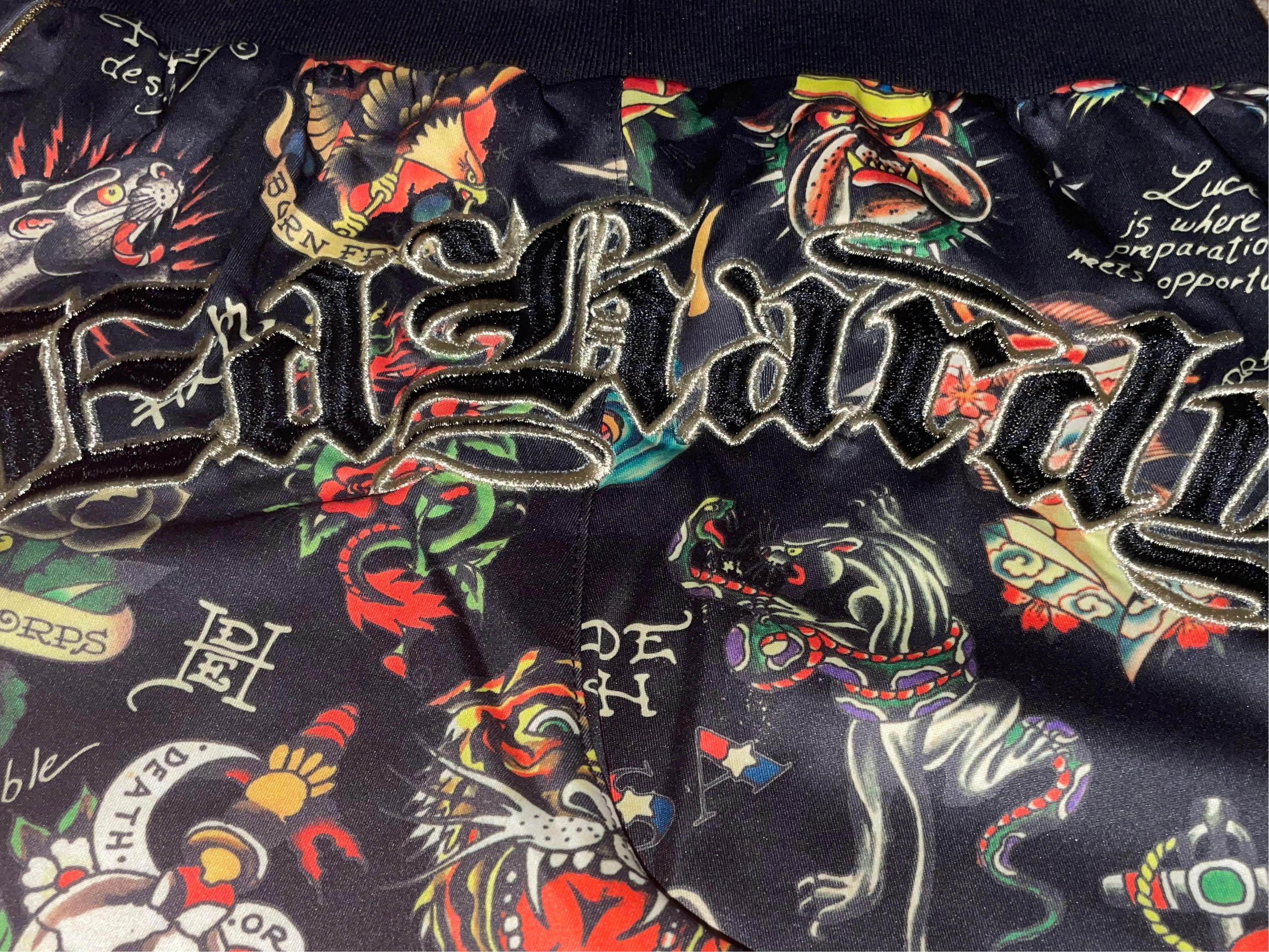 ED HARDY EMBROIDERED TRACK PANTS