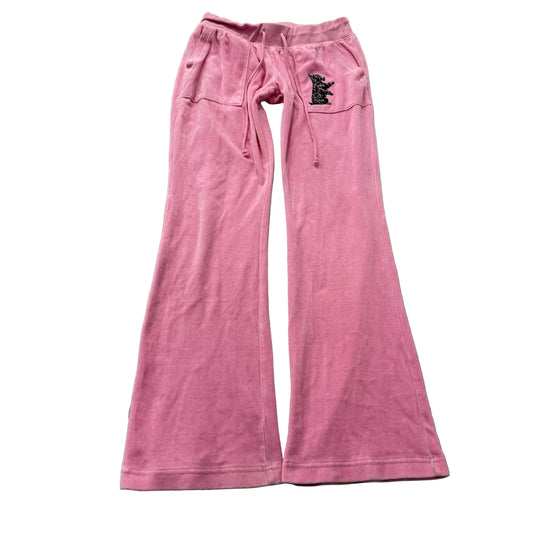 Juicy Couture Women's Pink Velour Flared Track Pant Drawstring Pockets Size M