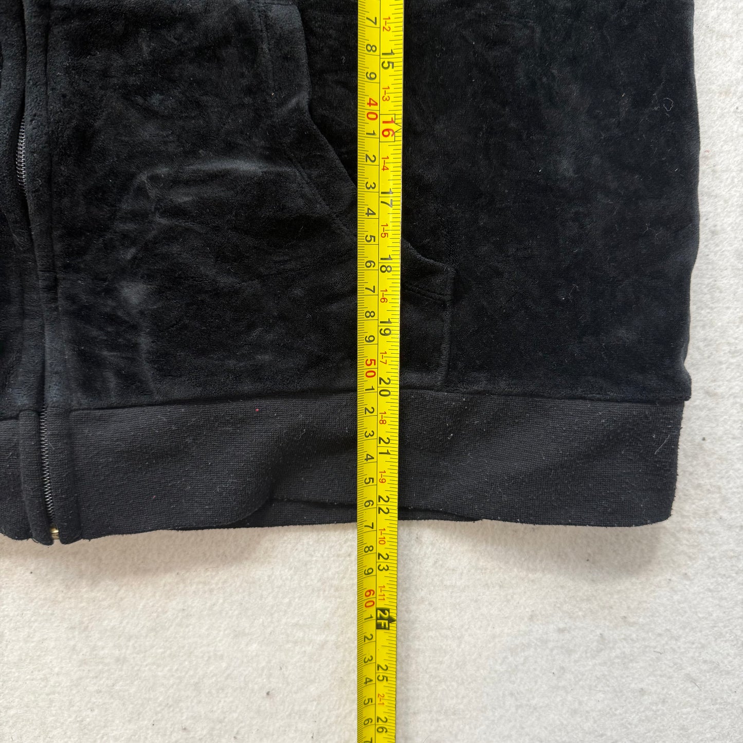 Juicy Couture Jet Black Velour Tracksuit Set Zip Up Hoodie & Flared Pant Size XL