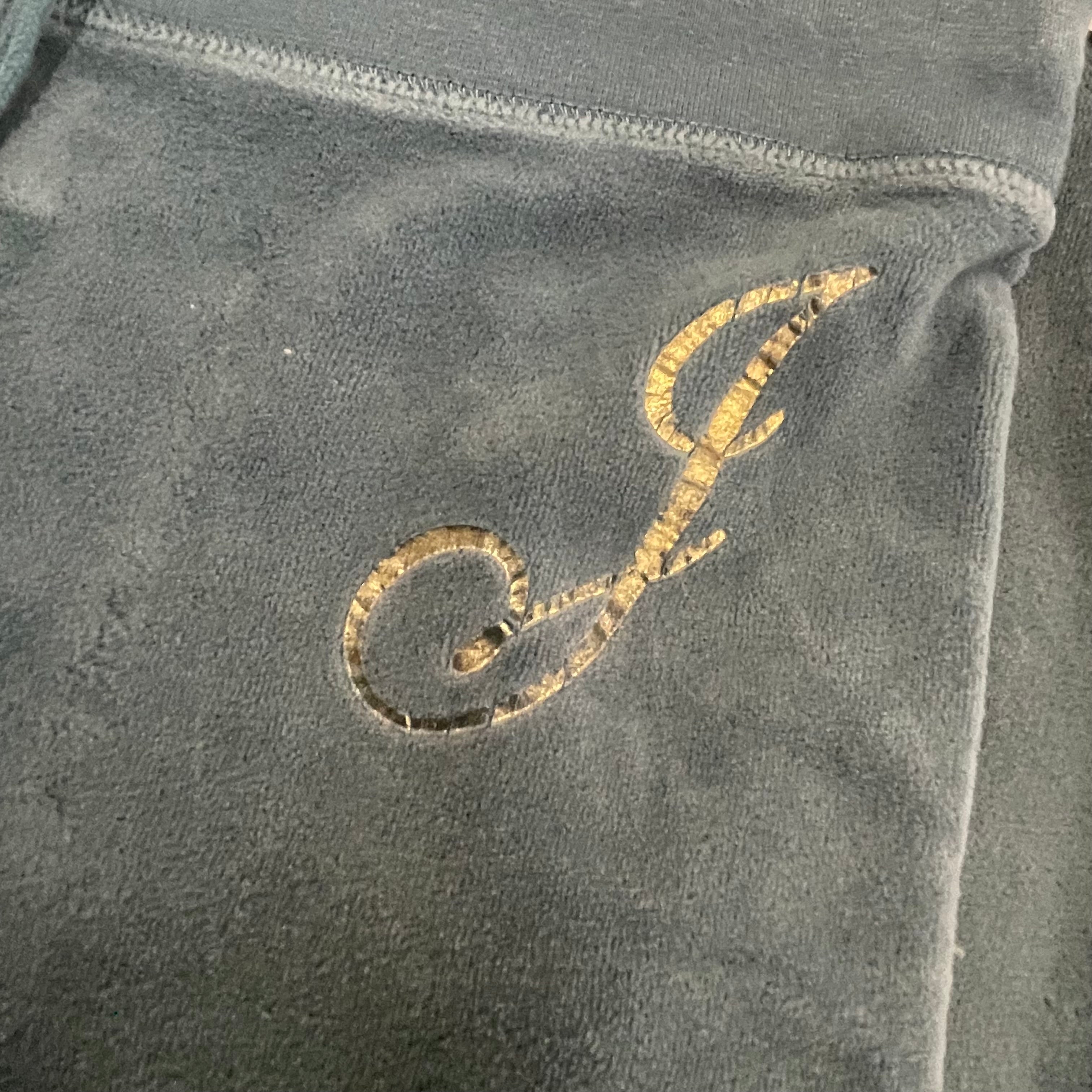 Vintage Juicy couture front design blue velour flared pants size S