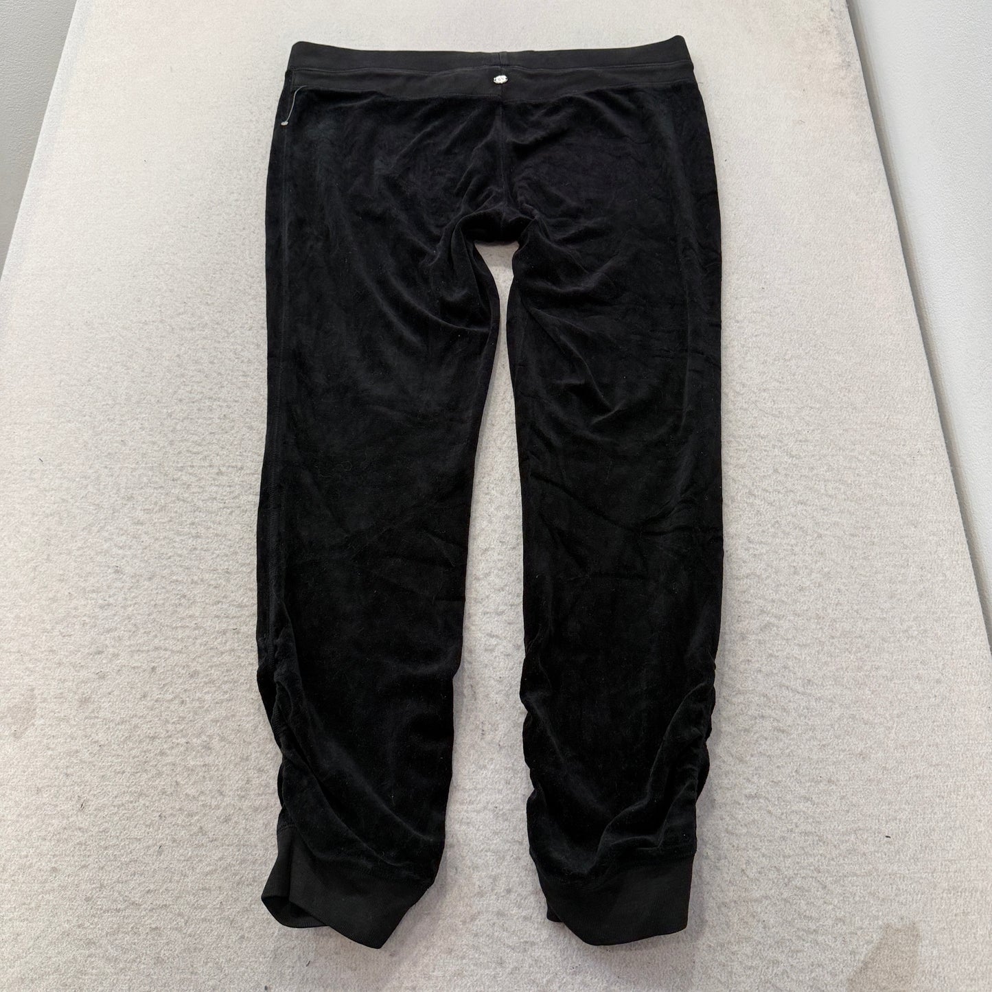 Vintage Juicy Couture Women's Black Velour Ruched Leg Pants Casual Logo Size L