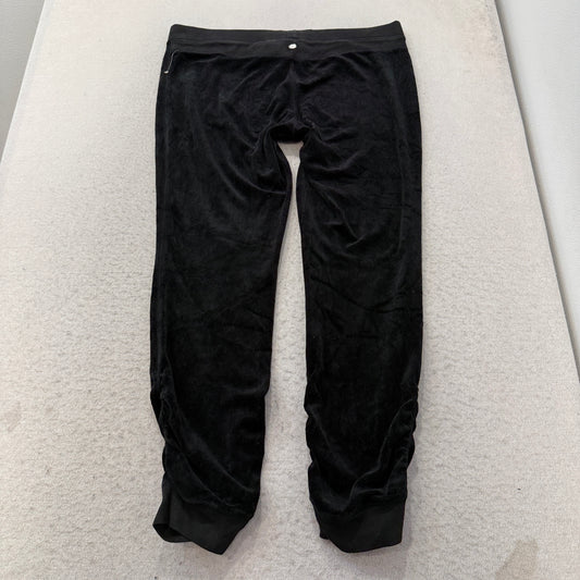 Vintage Juicy Couture Women's Black Velour Ruched Leg Pants Casual Logo Size L
