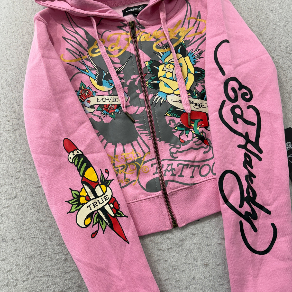 ED HARDY “Brave Eagle” PINK CROPPED ZIP UP HOODIE