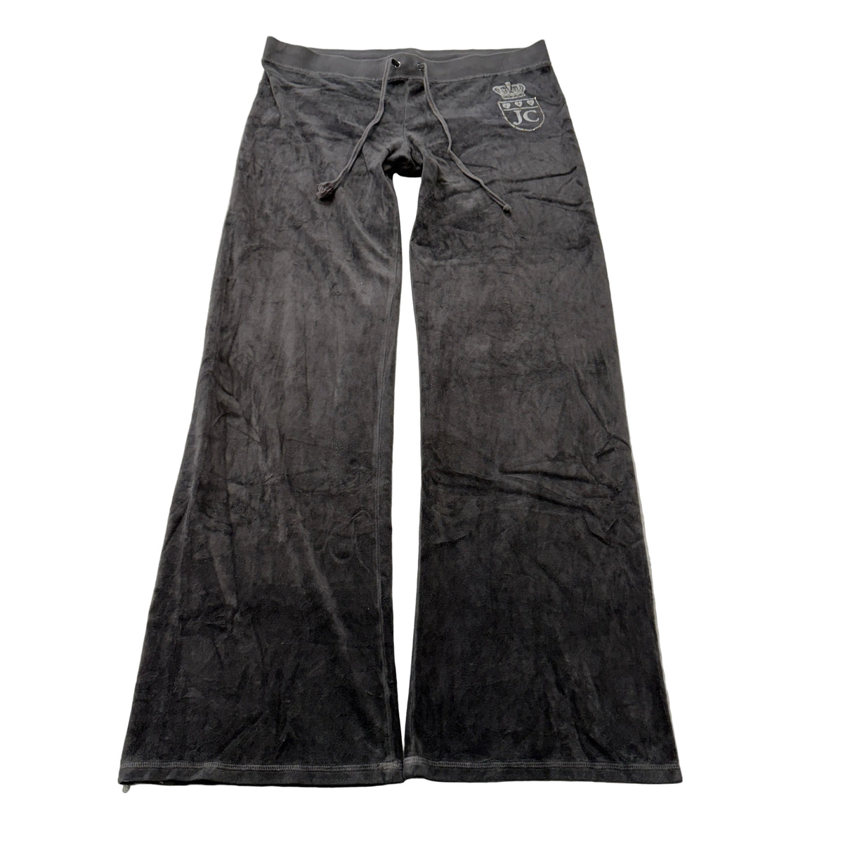 Vintage Juicy Couture Women's Charcoal Gray Velour Flared Track Pant Logo Size L