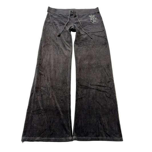 Vintage Juicy Couture Women's Charcoal Gray Velour Flared Track Pant Logo Size L