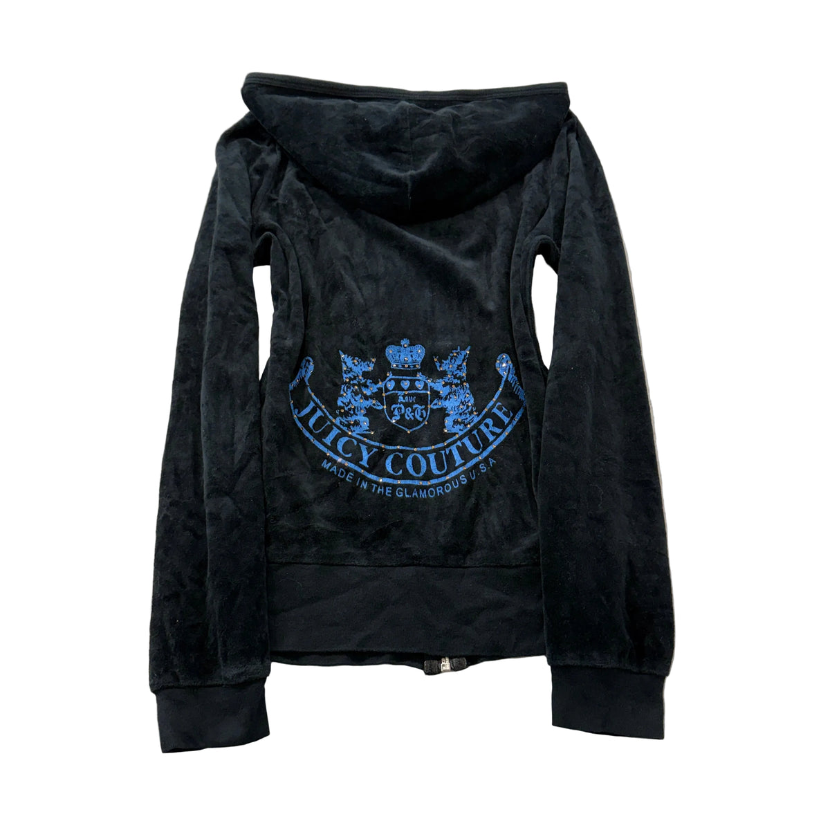 Vintage Juicy Couture Scottie Dogs Women's Black Velour Zip-Up Hoodie Y2K Size S