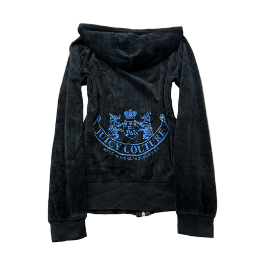 Vintage Juicy Couture Scottie Dogs Women's Black Velour Zip-Up Hoodie Y2K Size S