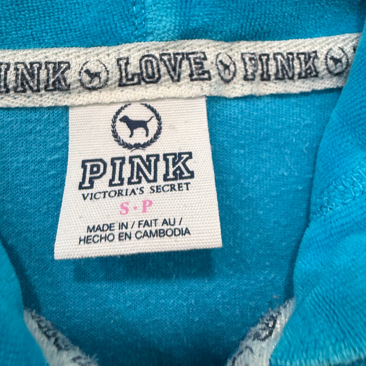 Victoria's Secret PINK Women's Bright Blue Velour Zip-Up Hoodie Pockets Size S