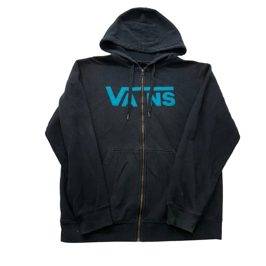 Vans Men's Black Cotton Blend Full Zip Hoodie Split Kangaroo Pockets Logo Size M