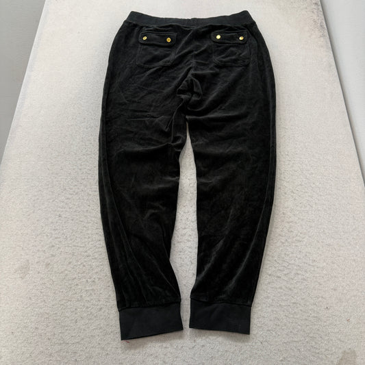 Juicy Couture Women's Black Velour Jogger Snap Flap Pockets Drawstring Size L