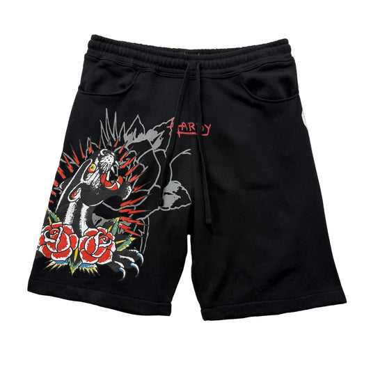 ED HARDY “Panther Rose” BLACK FLEECE SHORTS