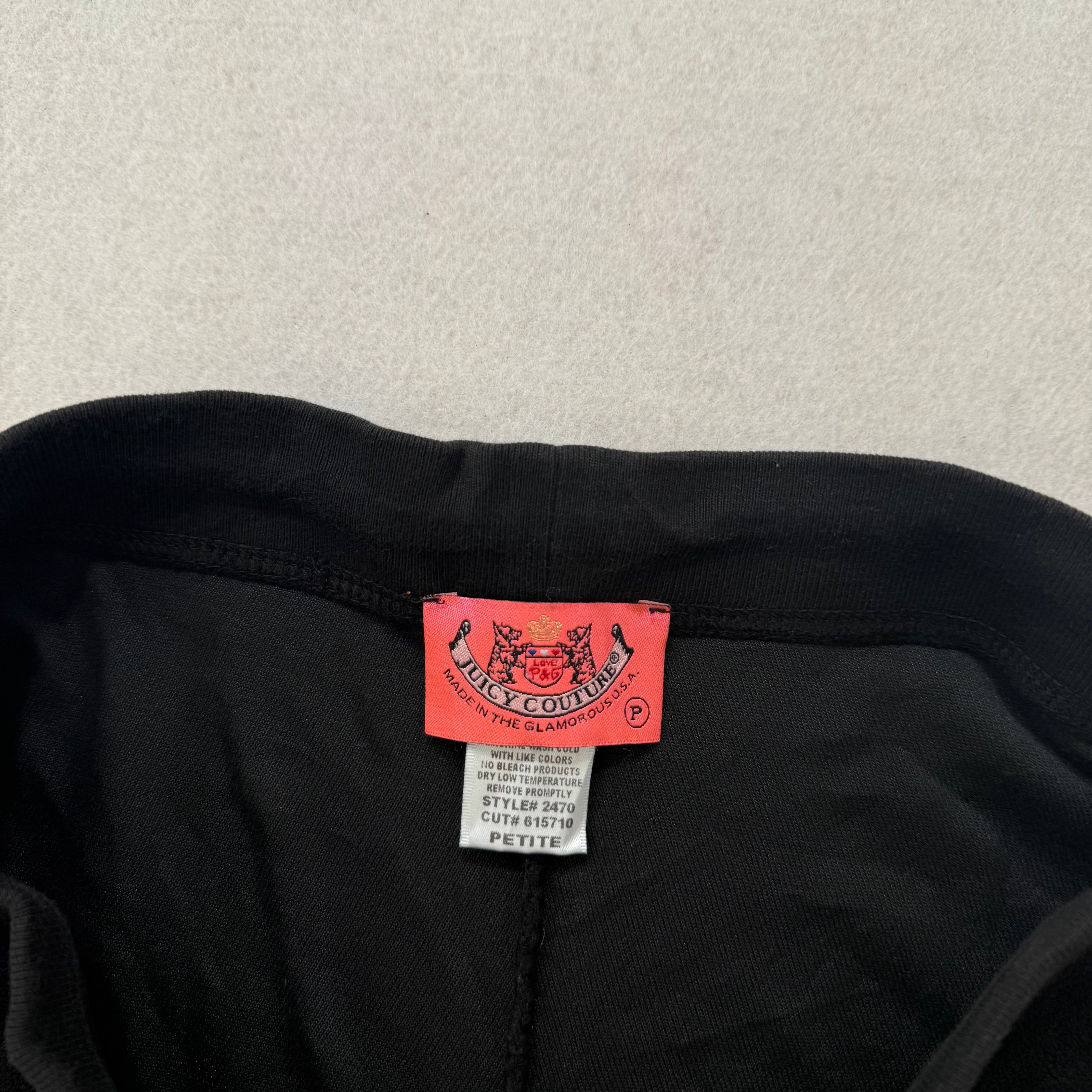 2003 Vintage Juicy Couture black terry cloth drawstring flare pants size P