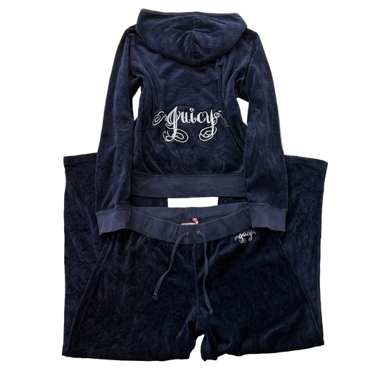 Juicy Couture Juicy Women's Navy Blue Velour Tracksuit Set Hoodie & Pant - 2X/1X