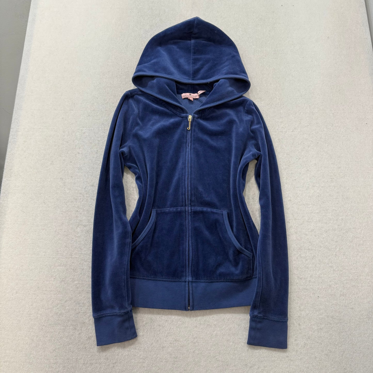 Juicy Couture Women Navy Velour Juicy Stuff Make Me Happy Graphic Hoodie Size 12