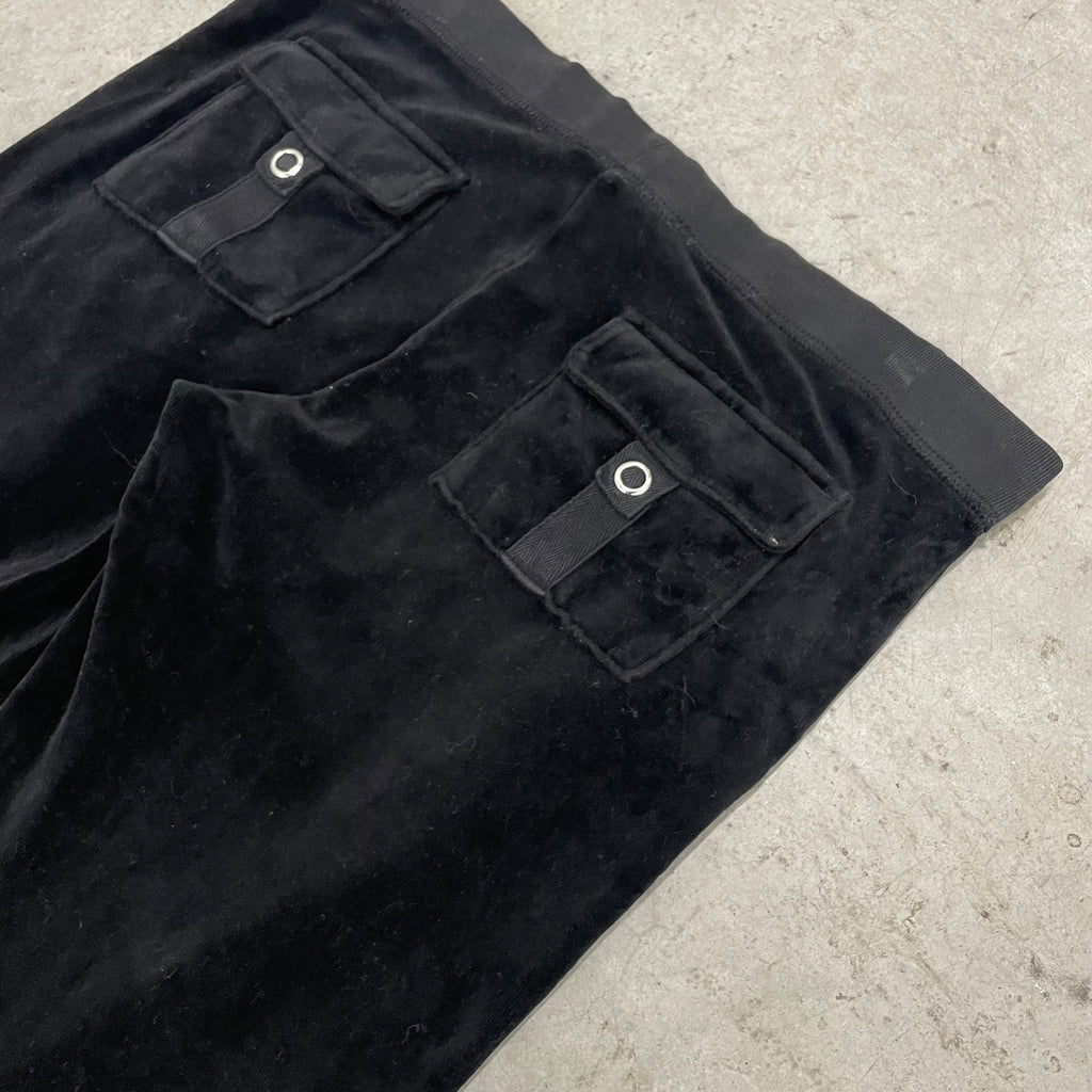 2003 Vintage Juicy Couture Black Velour Snap Pocket Pants Size M