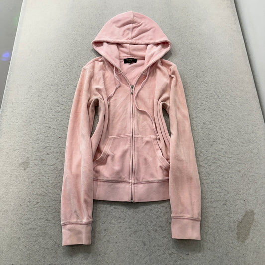 Juicy Couture Cupcake Womens Pink Velour Zip-Up Hoodie Loungewear Graphic Size M