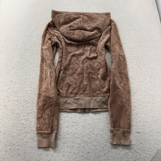 2003 Vintage Juicy Couture Womens Brown Terry Cloth Zip-Up Hoodie Pockets Size M