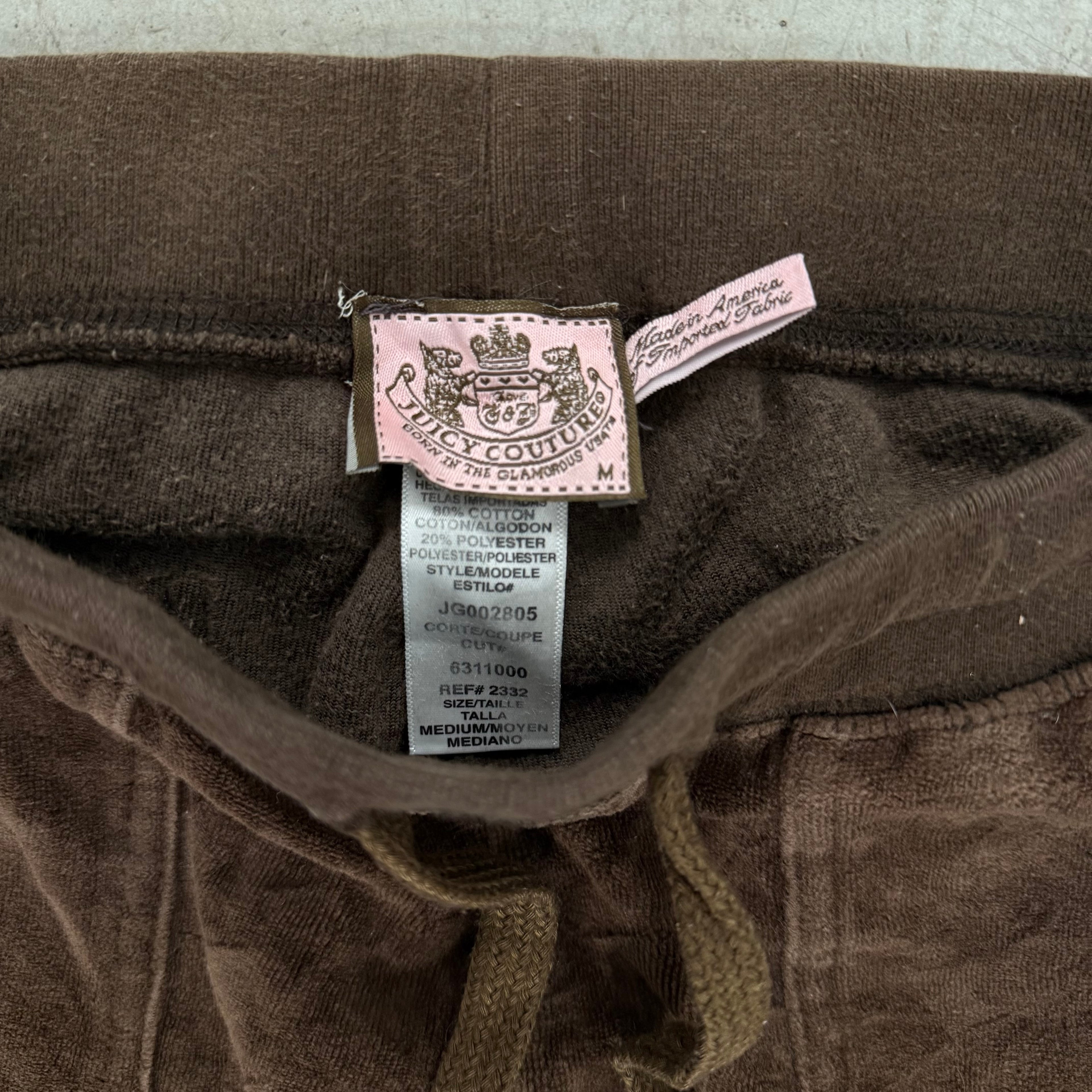 Brown VINTAGE Velour Juicy Couture Flared Pants w/ RARE BACK SNAP POCKETS SIZE M
