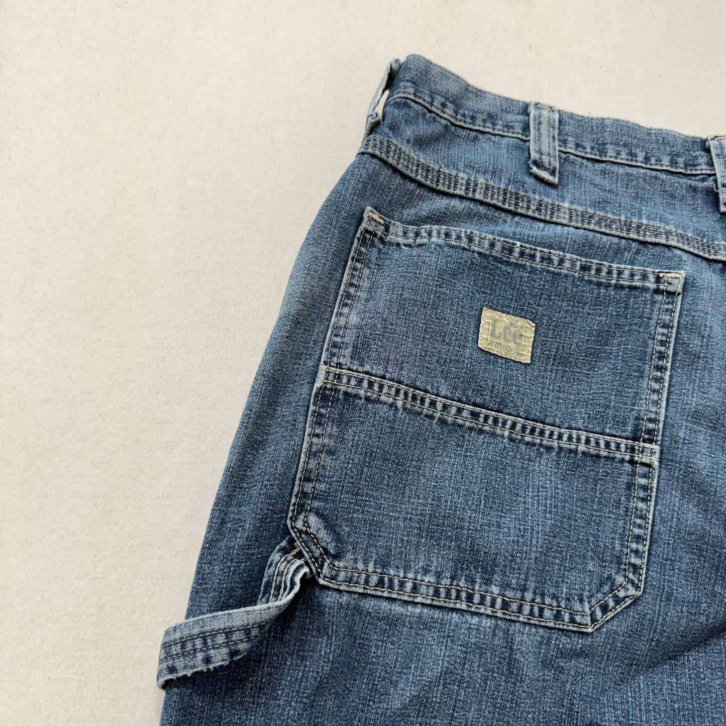 Lee Men Medium Blue Denim Baggy Straight Leg Carpenter Jeans Hammer Loop Size 40
