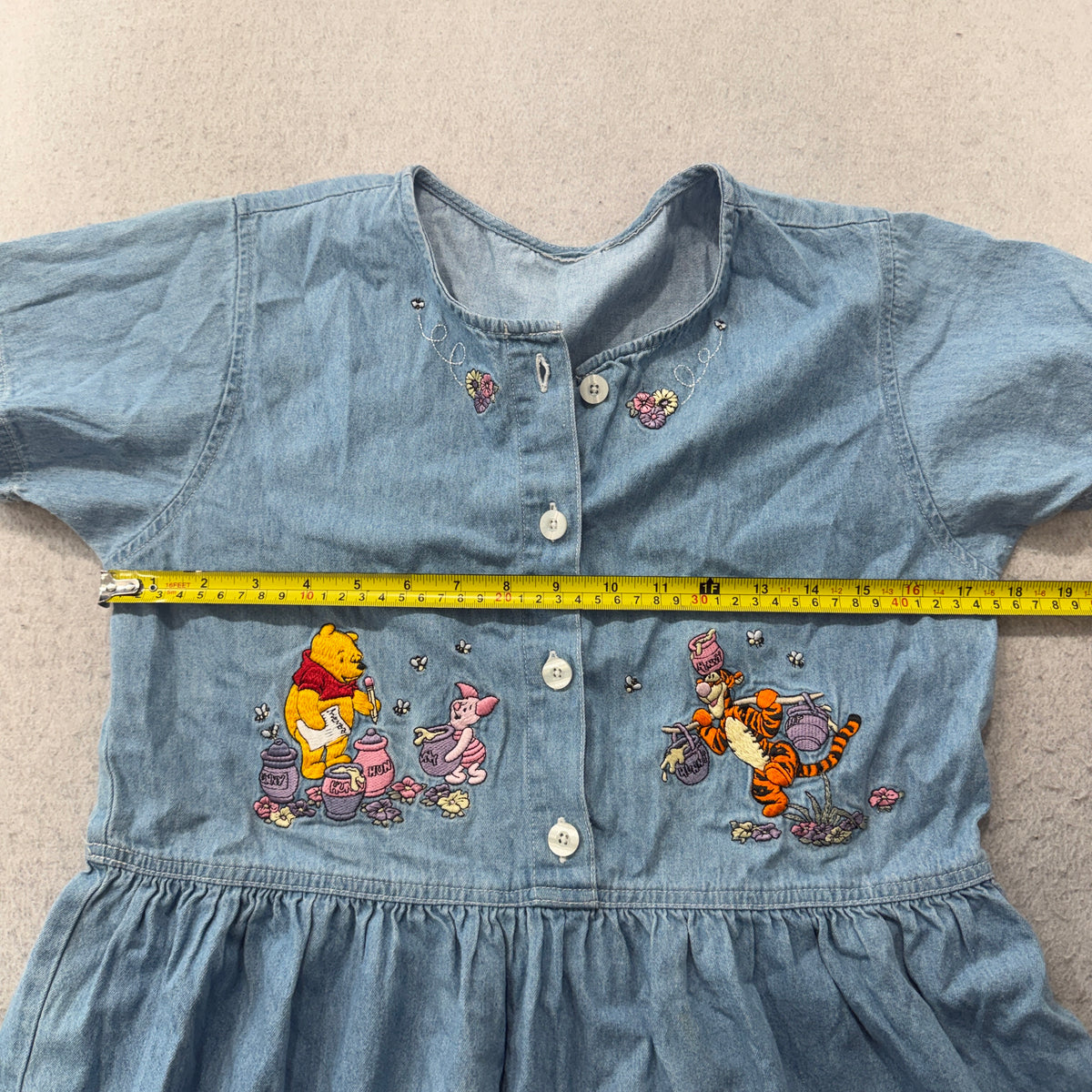 Winnie The Pooh Embroidered Chambray Denim Dress Size L photo 4