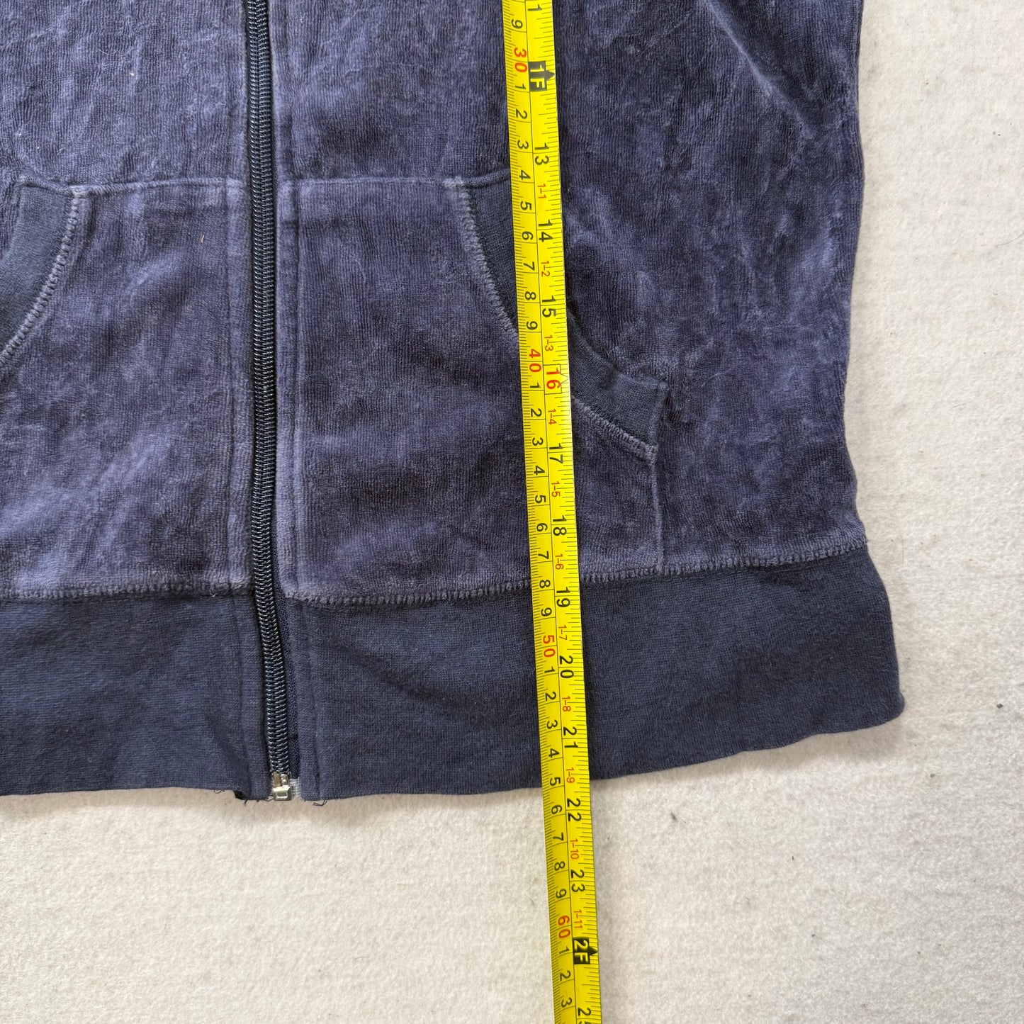 Juicy Couture Navy Blue Velour Tracksuit Set Zip Up Hoodie & Flared Pant Size S