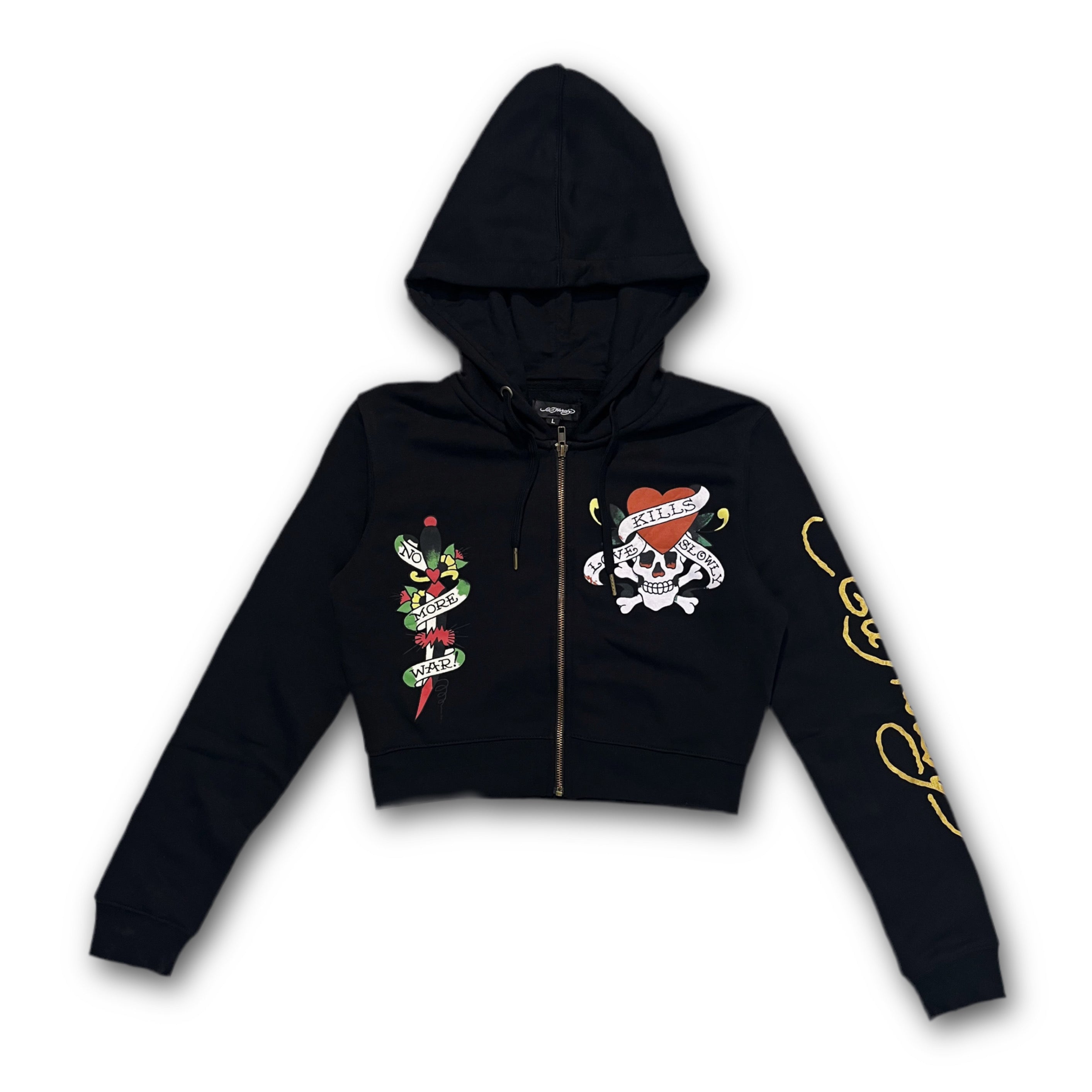 ED HARDY “LKS Skull” BLACK CROPPED ZIP UP HOODIE
