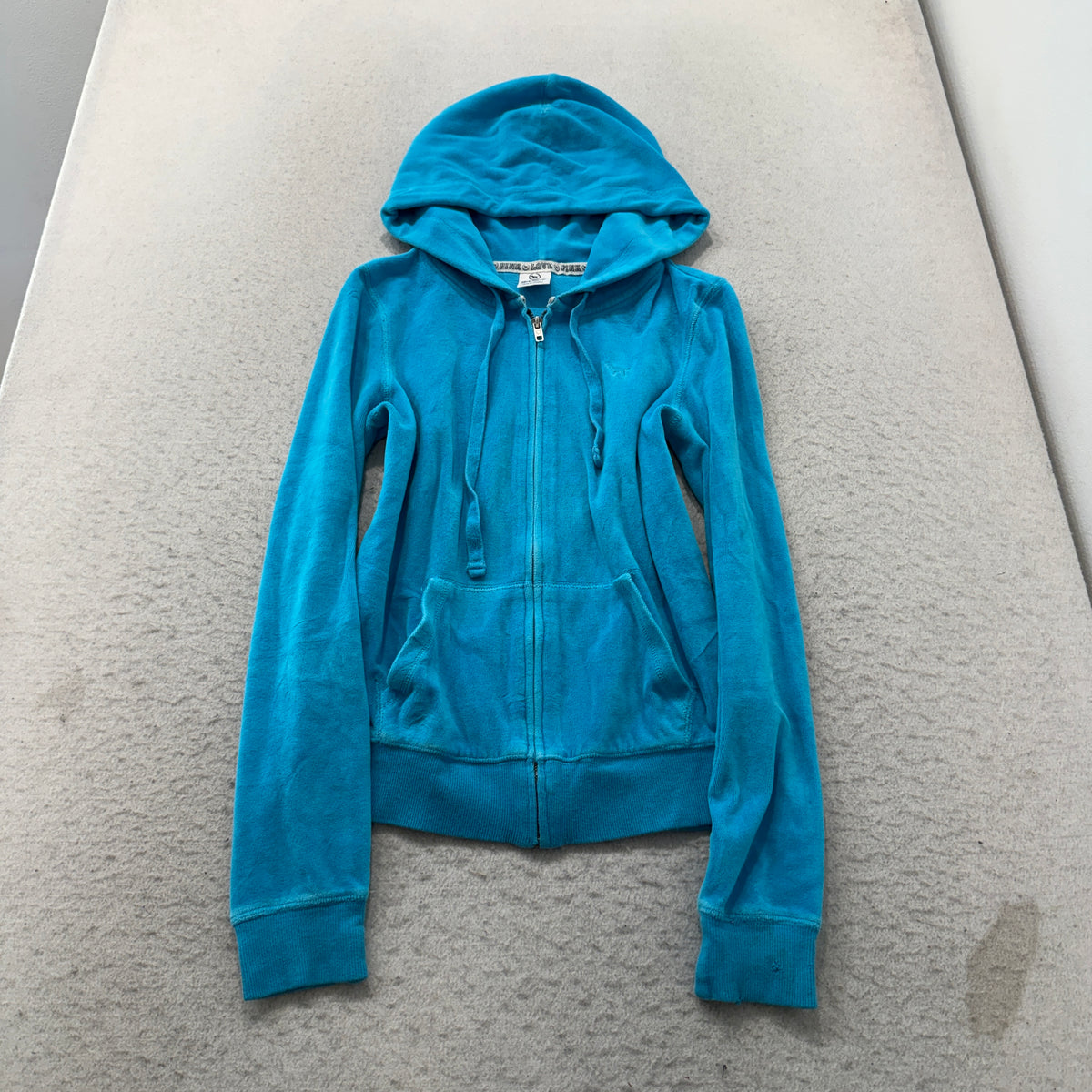 Victoria's Secret PINK Women's Bright Blue Velour Zip-Up Hoodie Pockets Size S