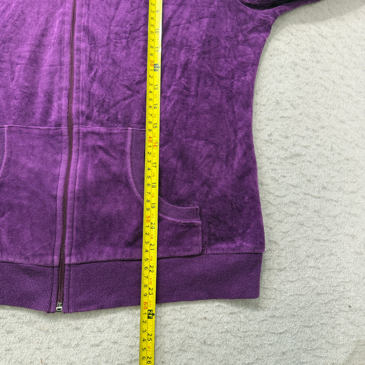 Juicy Couture Womens Deep Purple Velour Zip-Up Hoodie Loungewear Pockets Size XL