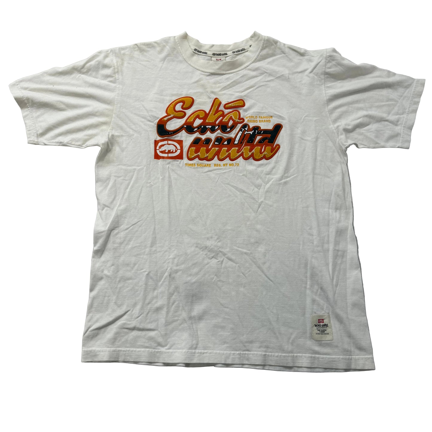 Ecko Unltd. Men White Cotton T-Shirt Short Sleeves Crew Neck Graphic Logo Size L