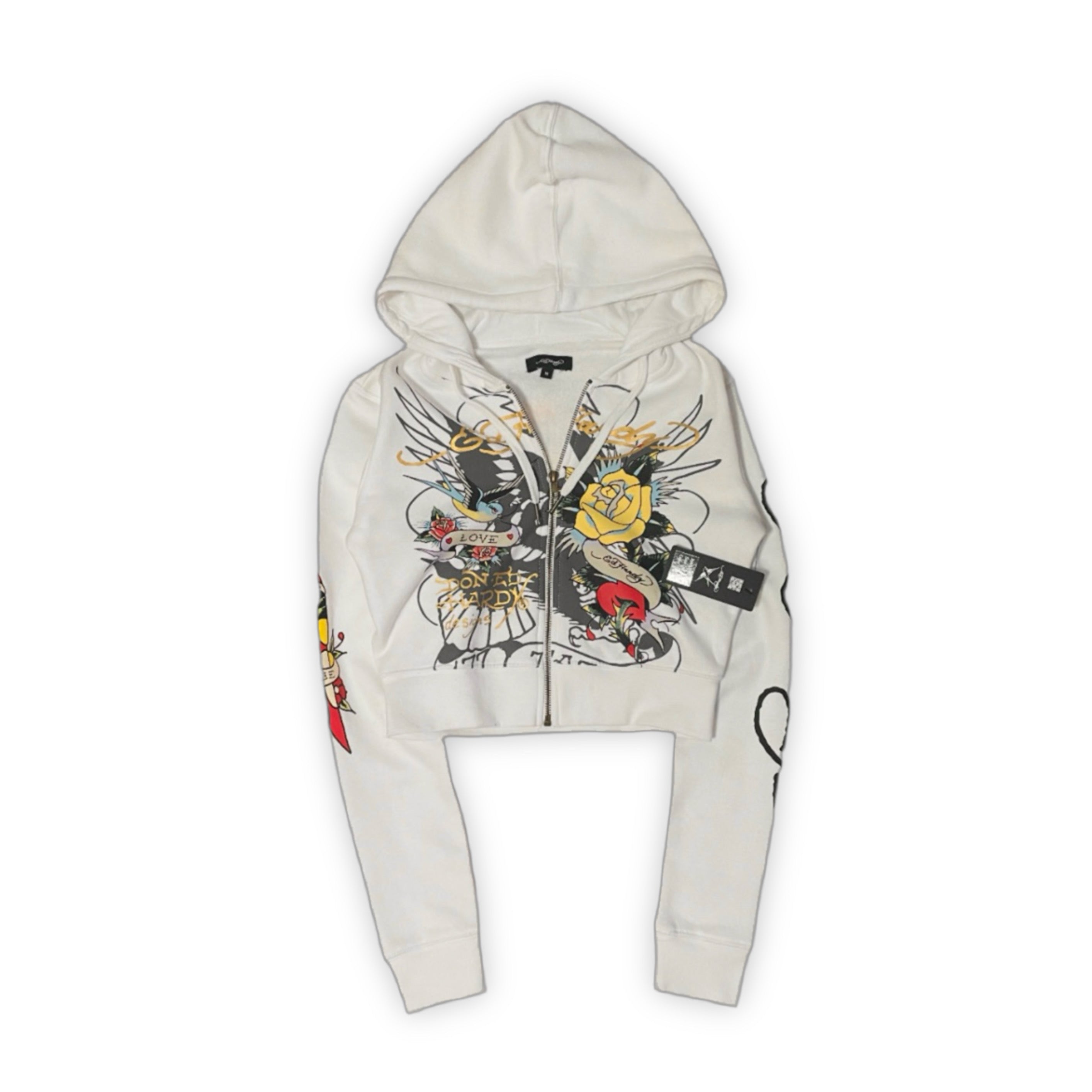 ED HARDY “brave eagle” white cropped zip up hoodie
