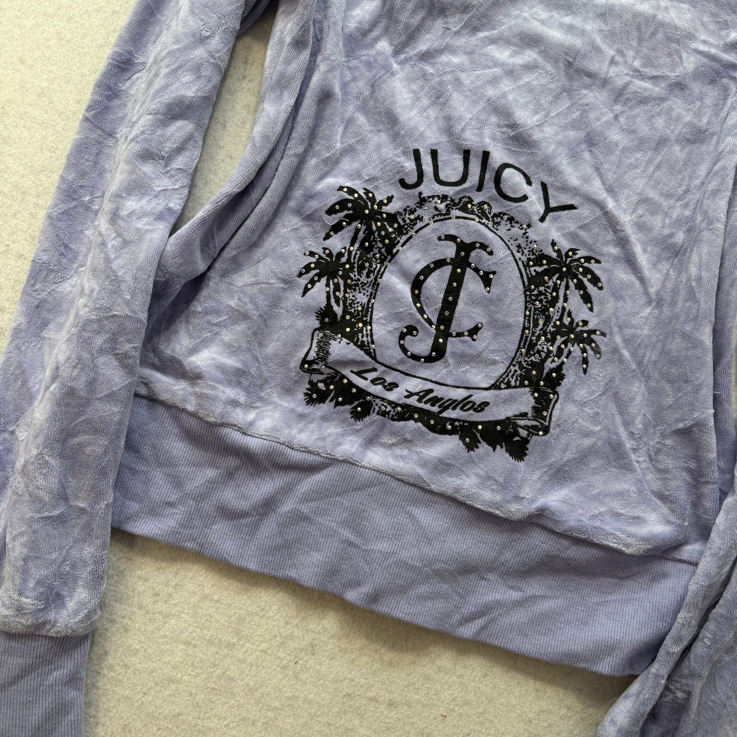 Juicy Couture Los Anglos Lavender Velour Zip-Up Hoodie Rhinestone Pockets Size M