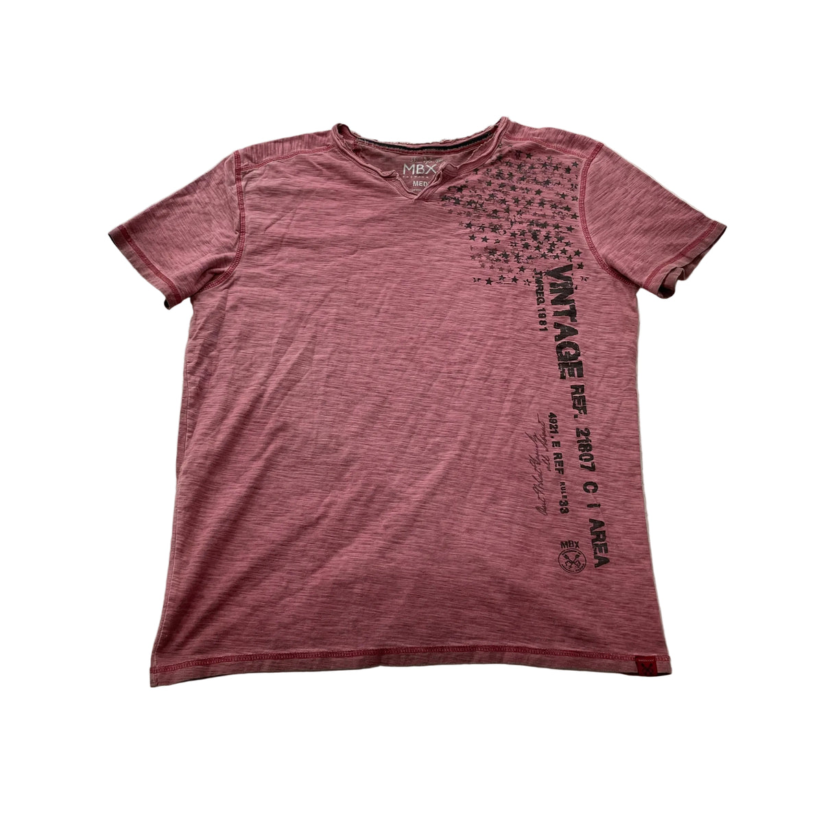 MBX Men's Dusty Rose Cotton T-Shirt Pullover Short Sleeve Notchneck Logo Size M