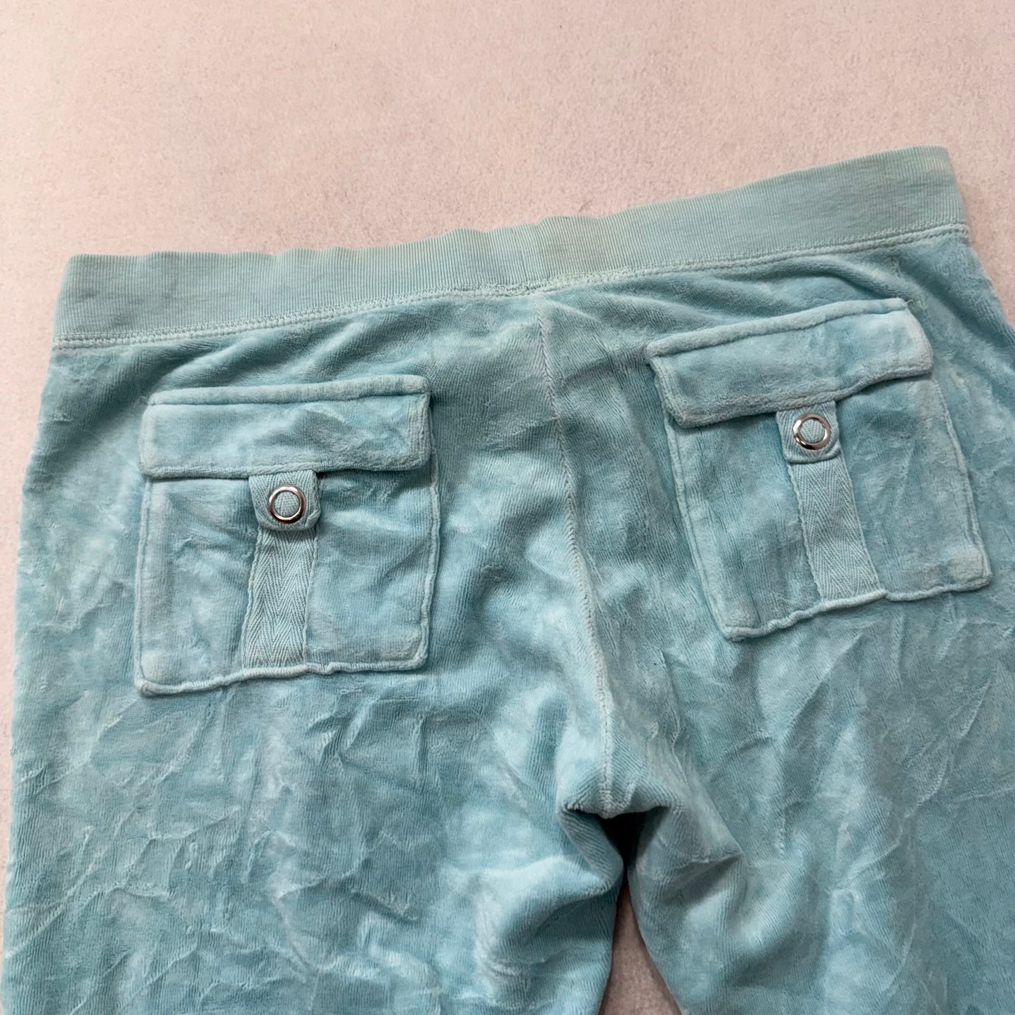 2003 Vintage Juicy Couture Women's Pale Turquoise Velour Flare Track Pant Size S