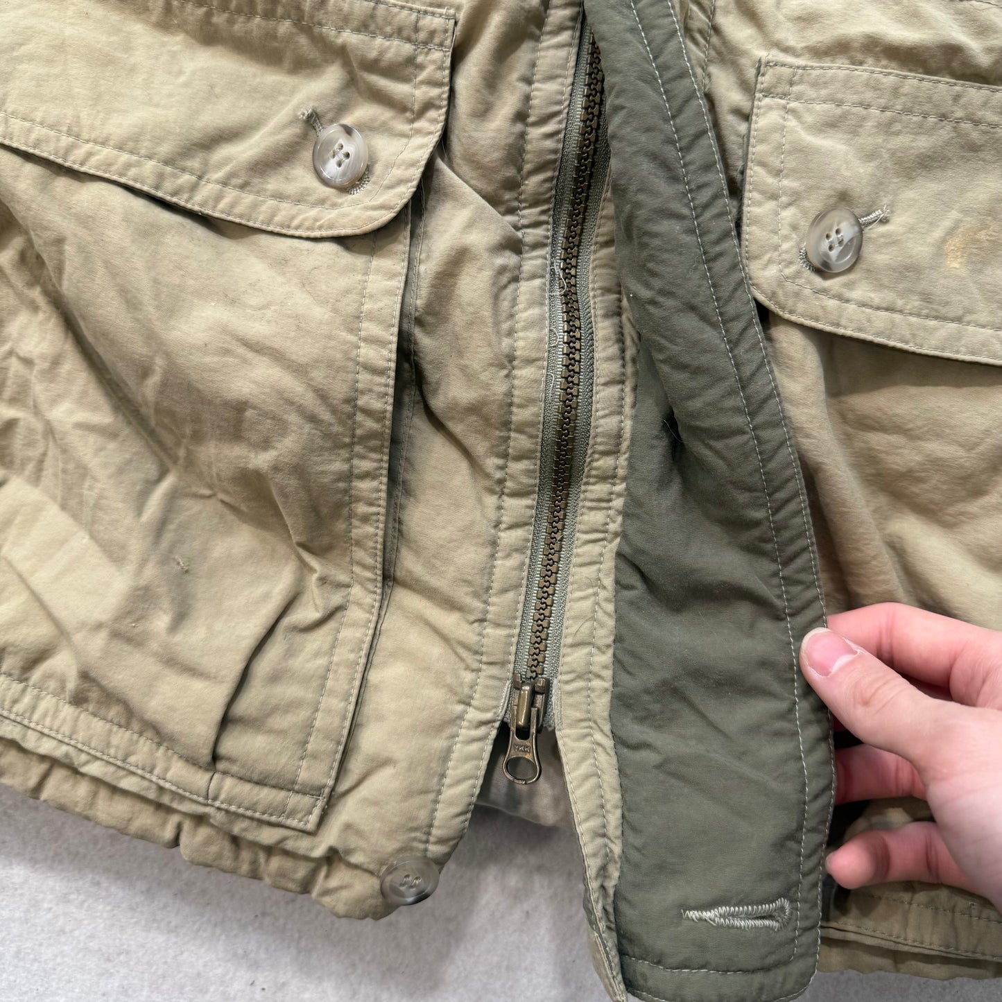 L.L.Bean Men Tan Nylon Full Zip Baxter State Mountain Parka Cargo Pockets Size M