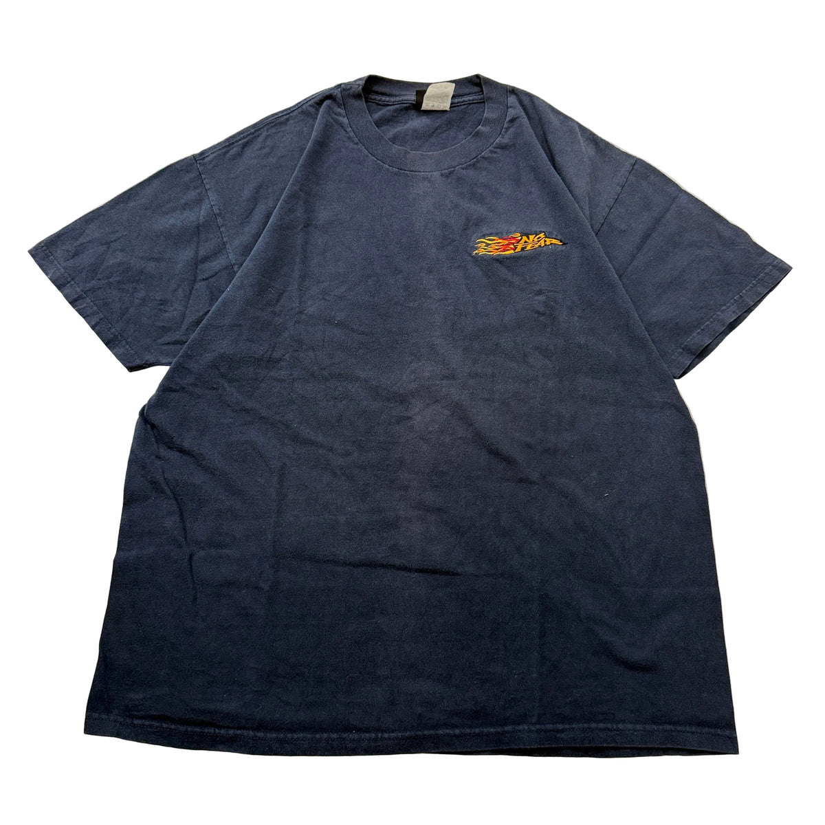 No Fear navy embroidered flame logo tee front view