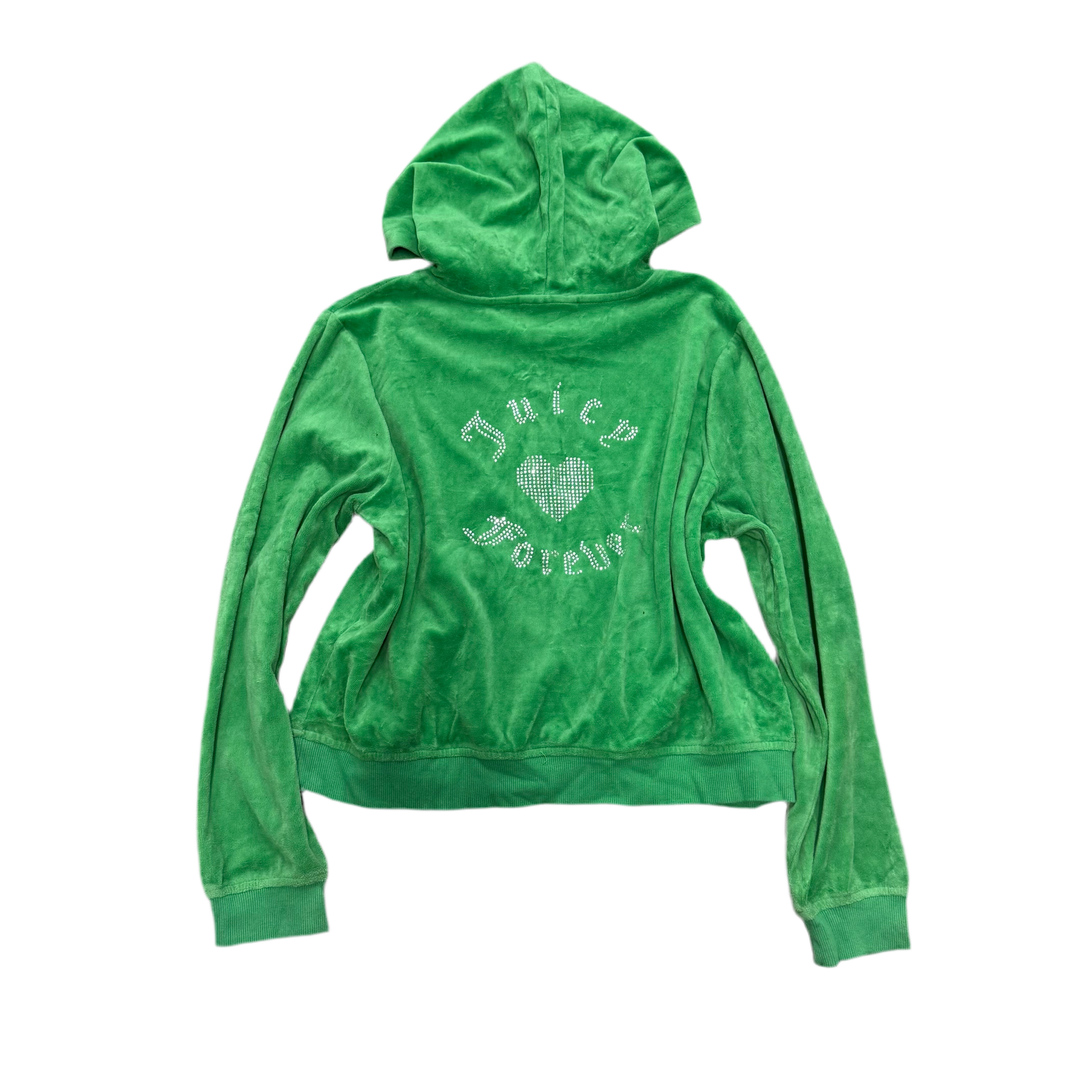 Green Velour Juicy Couture X Forever 21 Hoodie w/ Rare Rhinestone Design SIZE 1X