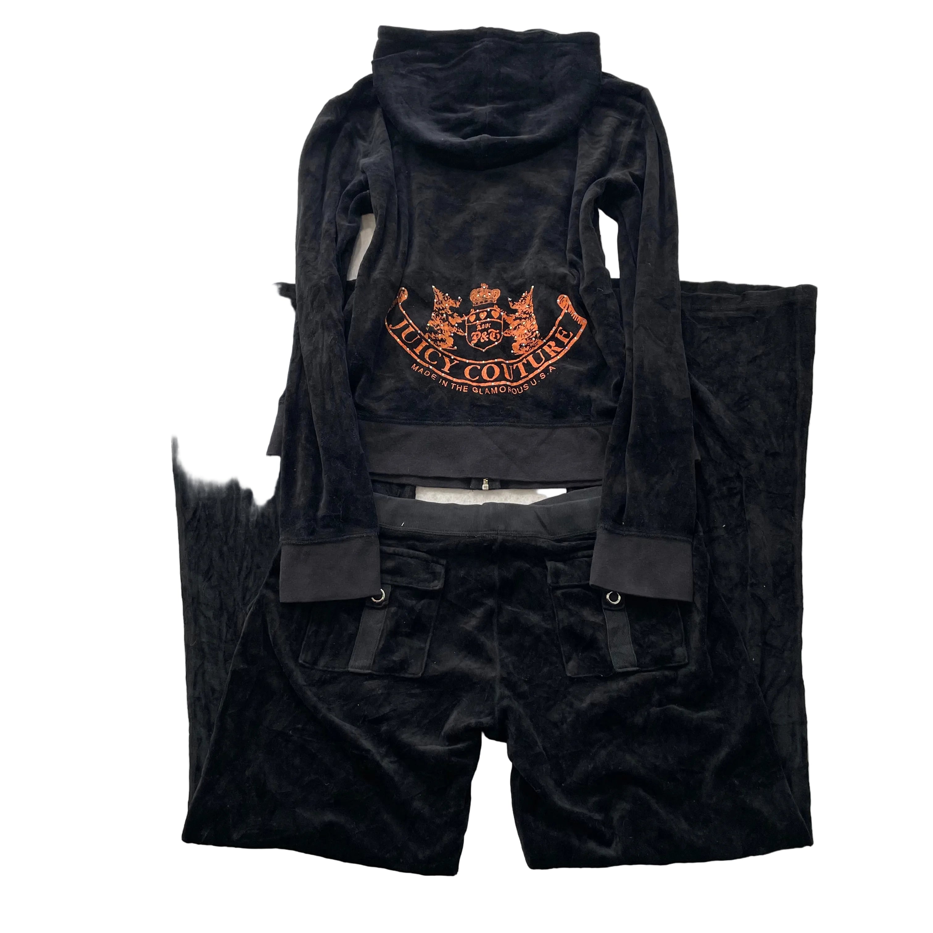 2003 Vintage Juicy Couture Scottie Dog Womens Black Velour Tracksuit Set Size XL