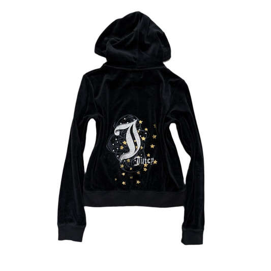 Black VINTAGE Velour Juicy Couture Hoodie w/ RARE DESIGN SIZE M