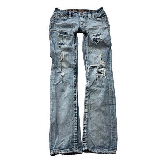 Rock Revival Medina Women's Blue Denim Jeans Distressed Straight Classic Size 5