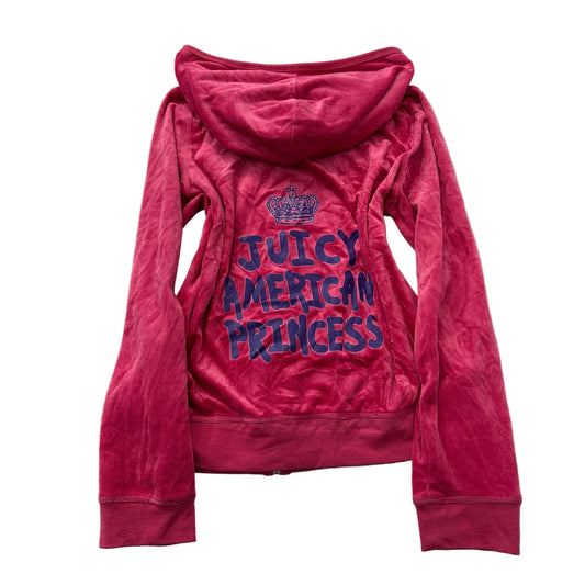 Juicy Couture Juicy American Princess Women's Hot Pink Velour Zip-Up Hoodie - XL