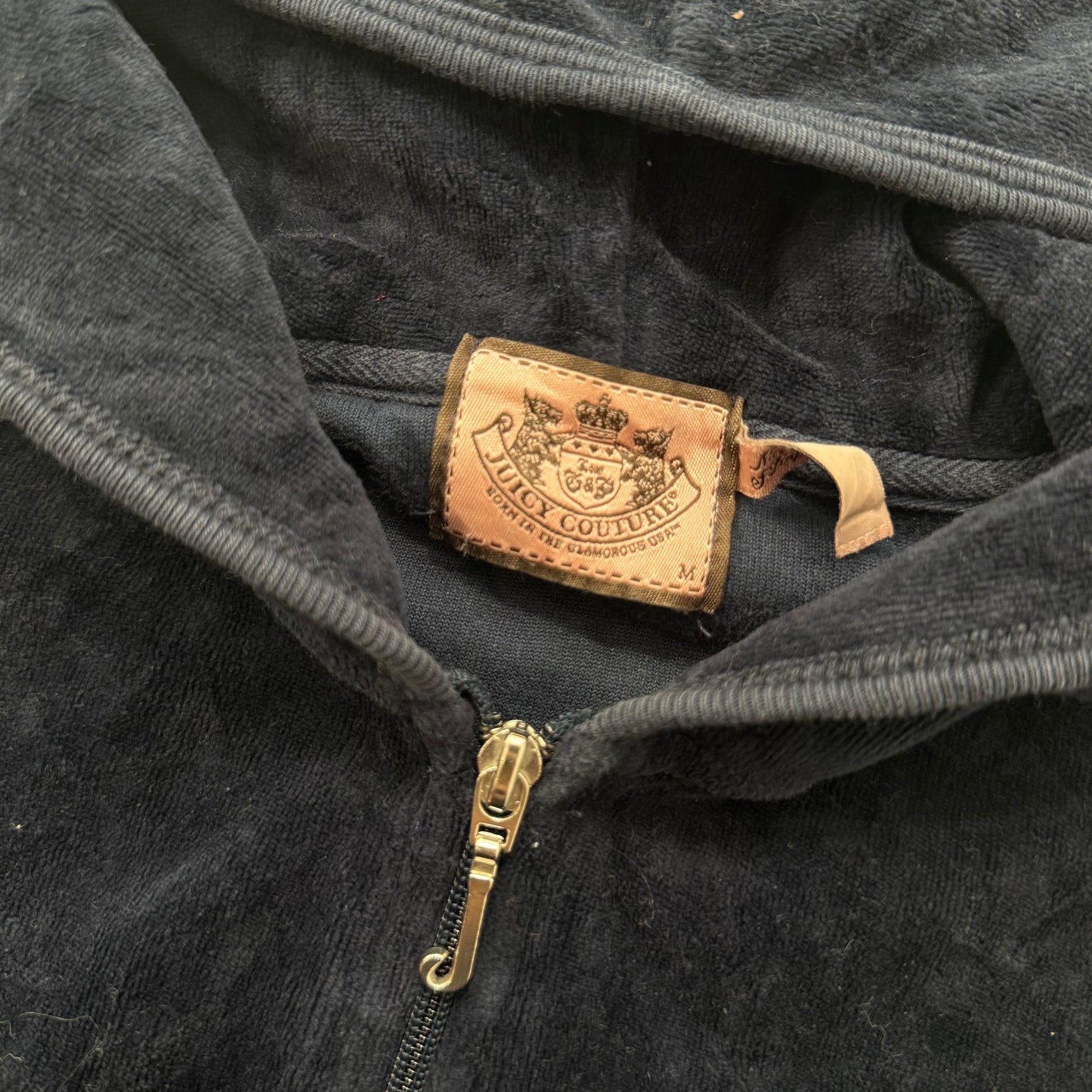 Juicy Couture “Scottie dogs” Women's Navy Full Zip Hoodie Rhinestone Logo Size M