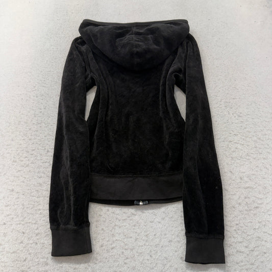 2003 Vintage Juicy Couture Women's Black Velour Zip-Up Hoodie Pockets Size M