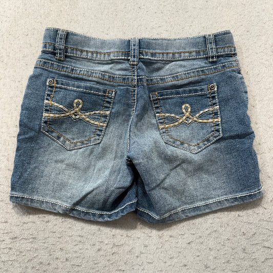 Mudd Denim Shorts Women's Medium Wash Blue Embroidered Pockets Size 14 photo 2