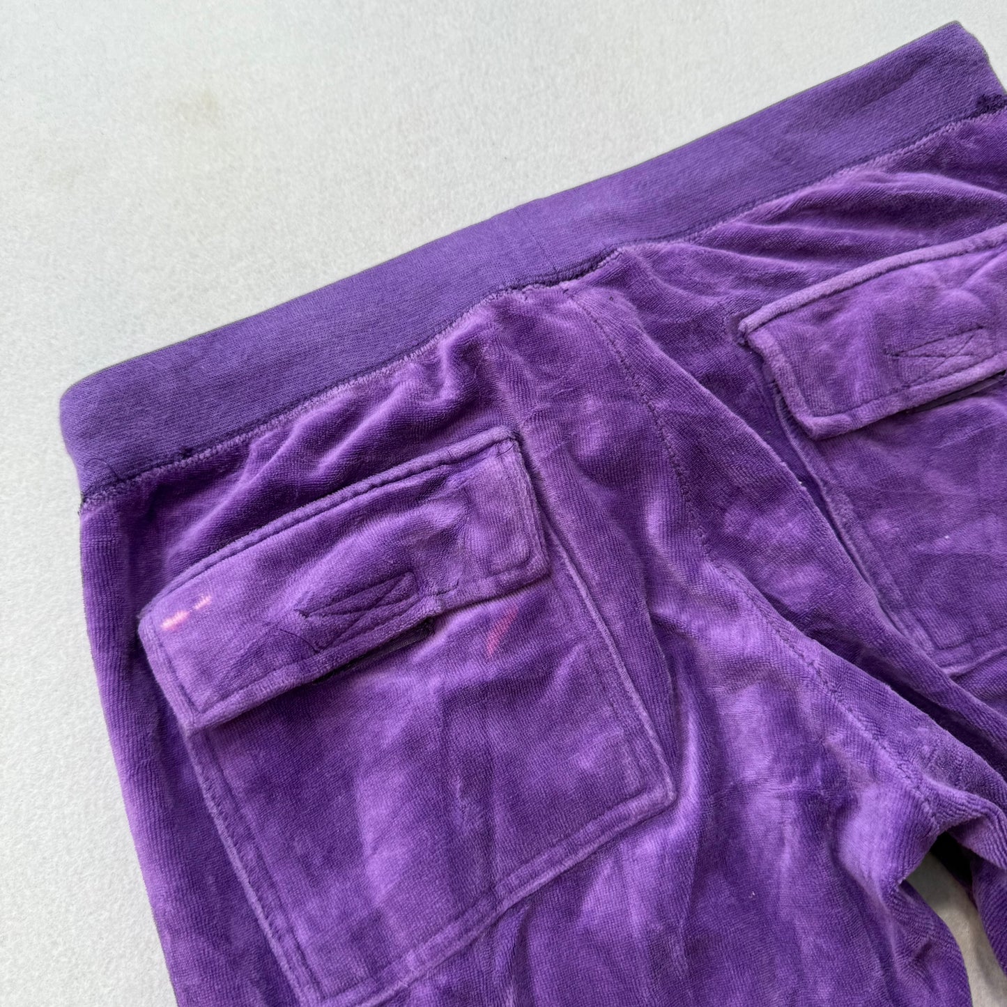 Juicy Couture Women's Purple Velour Flare Track Pant Low Rise Flap Pocket Size M